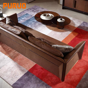 Sofá Seccional Moderno Minimalista para Sala de Estar, de Cuero y Tela con Forma Especial Italiana, de Lujo, para Vestíbulo, Modelo Horizon, Marca Puruo - Product Image 3