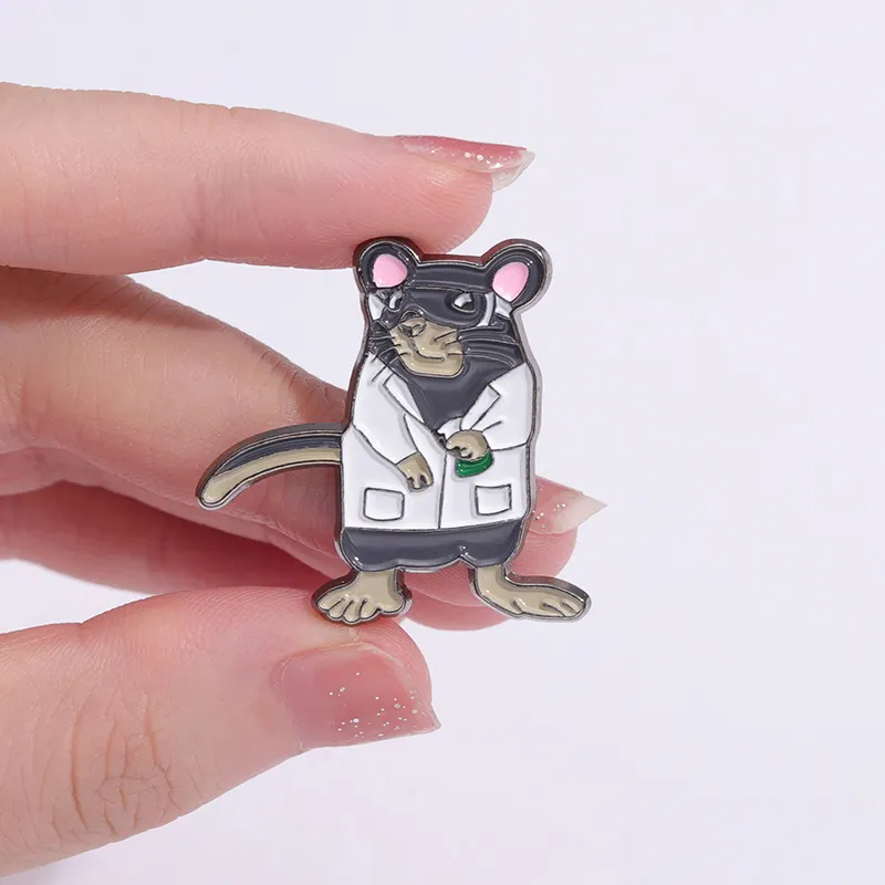 Bilim adamı sıçan emaye pimleri özel araştırmacılar broş yaka rozetleri karikatür hayvan iş takı hediye çocuklar arkadaşlar için