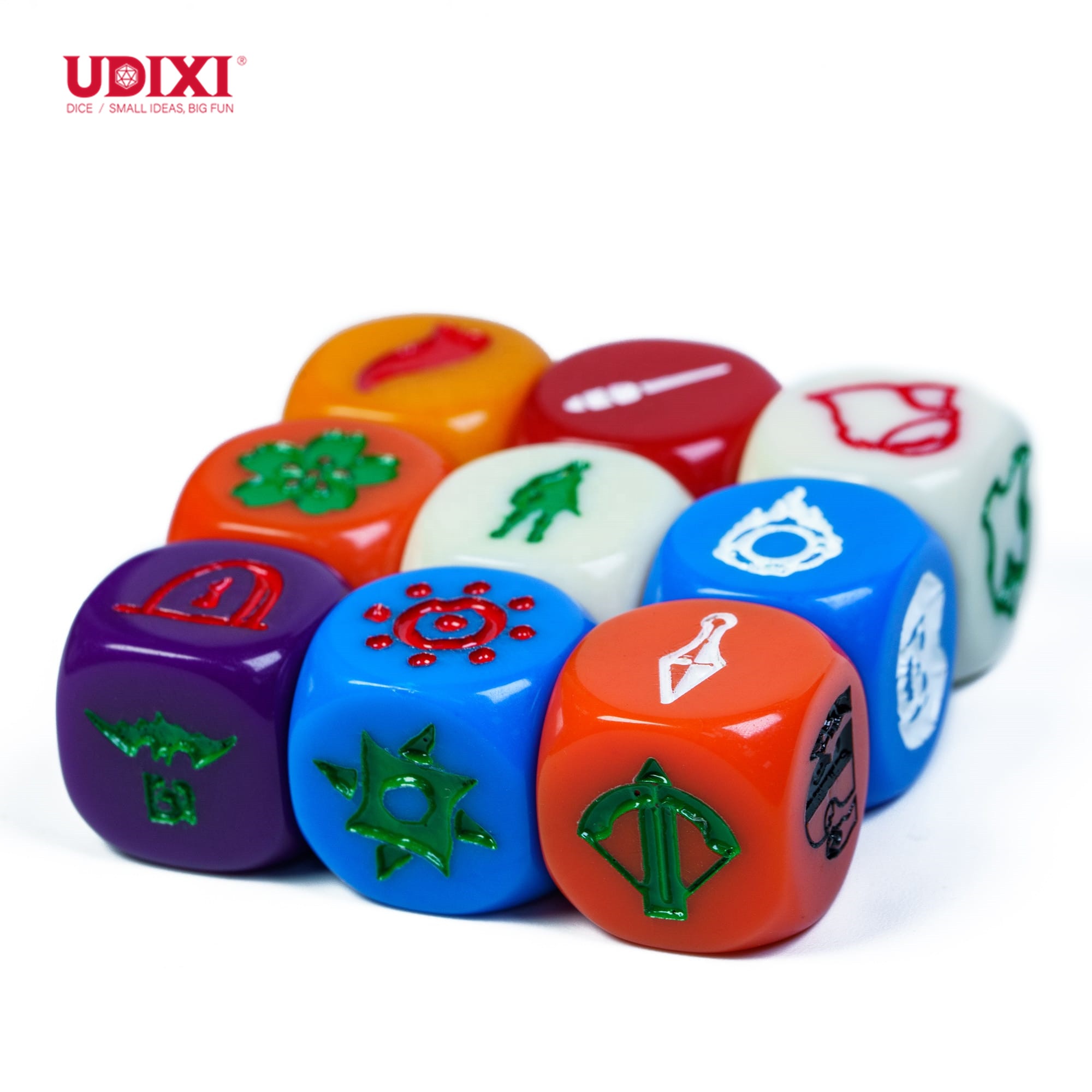 Многогранные Пластиковые акриловые игральные кости Udixi с индивидуальным логотипом, 16 мм, гравировка D6