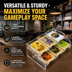 Organizador de Cartas Acrílico Transparente Premium de 2 Niveles con Múltiples Ranuras para Almacenamiento de Cartas de Juegos de Mesa como <span class=keywords><strong>Catan</strong></span> - Product Image 5