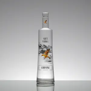Unique custom screw cap spirit bottle glass 330ml 375ml alcohol wholesale white frosted glass bottle for gin