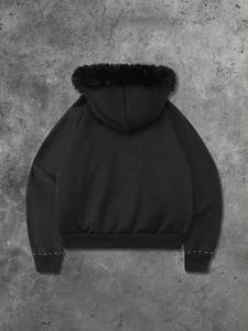 कस्टम निर्माता हेवीवेट 500 जीएसएम ओवरसाइज हुडी कस्टम गैंडा ग्राफिक प्रिंट जिपर फर कॉलर पुरुषों की हुडी के साथ - Product Image 2