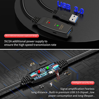 Cable de Extensión Repetidor Activo USB 3.0 Macho-Hembra con Chips Integrados, Amplificador de Señal, Conectores Chapados en Oro, PVC, para Computadora, 12 Meses de Garantía