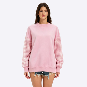 Custom <strong>Women's</strong> <strong>Christmas</strong> Mock Neck Patchwork Gingham Sleeve Gingham Letter Applique Loose Drop Shoulder <strong>Sweatshirt</strong> Manufacturer - Product Image 6