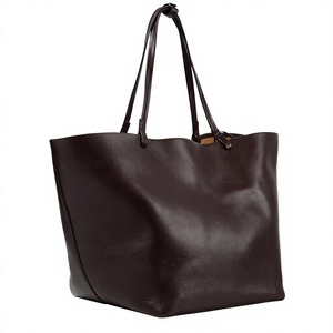 Black Color Fashionable Women's Genuine Leather Handbags Zipper Closure Waterproof Large Capacity-Premium Quality Shopping Bags - Product Image 1