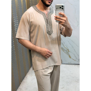 Handcrafted <b>Mens</b> Moroccan Short Sleeve Jabador Traditional Ethnic Islamic <b>Thobe</b> Lounge Evening Wear - Product Image 3
