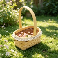 Panier à fleurs carré en bois tressé avec dentelle, bouquet de fleurs, cadeau de Saint-Valentin, anniversaire de filles, emballage pour fleuriste, Zhejiang