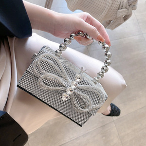 Bolso de mano cuadrado pequeño con lazo de gemas y pedrería brillante, estilo hada francesa, hecho a mano, tipo clutch para cena, bolso bandolera portátil - Product Image 5