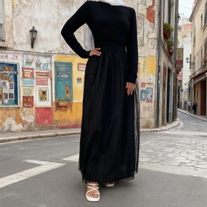 <b>Summer</b> Flowy Black Polka Dot Mesh Maxi <b>Skirt</b> with High Waist for Women Elegant Casual Party Daily Wear (2182) - Product Image 1