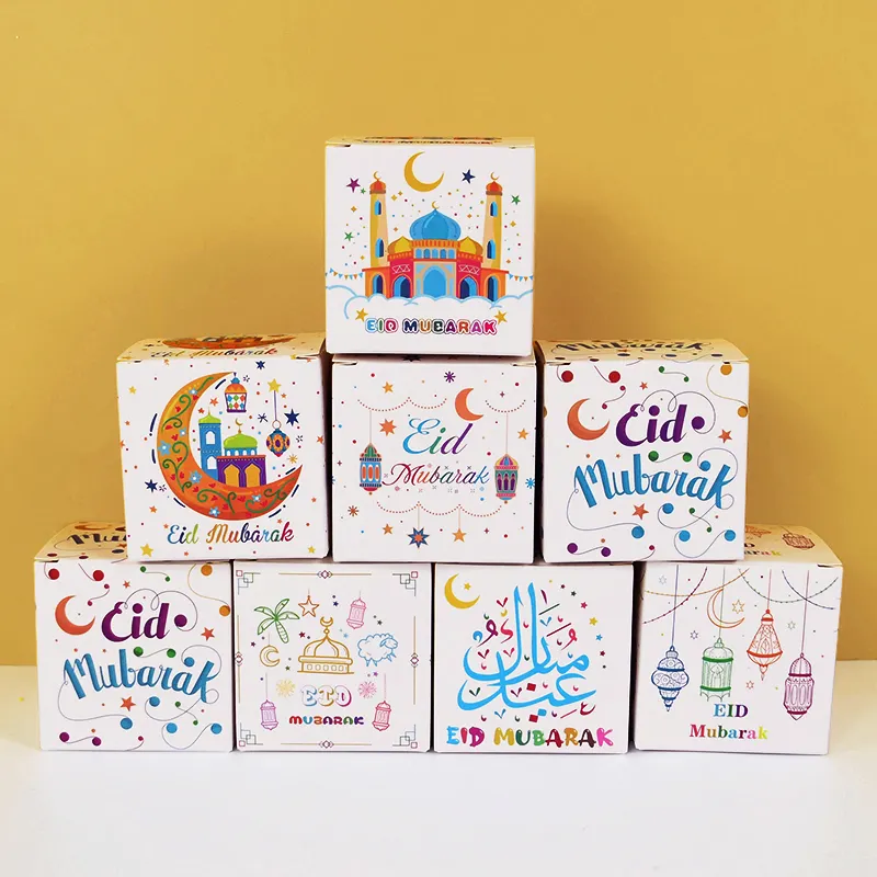 Eid Mubarak Gift Box Candy Cookie Chocolate Packaging Gift Box Ramadan Muslim Buddhists Party Favor Decoration Custom Logo