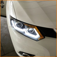 Pour X-Trail 2014-2016 : Ensemble de phares à double lentille, projecteur LED bi-feux, clignotants séquentiels dynamiques, boîtier noir, DRL T32