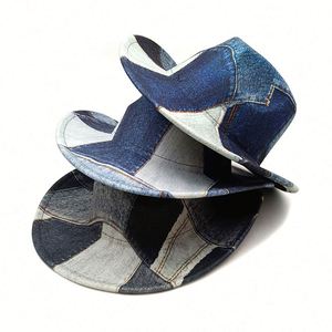 2025 New Arrival Fashion Women Men Jean Denim <b>Patch</b> Style Music Festival Party Hat Traveling Western Cowboy Hat - Product Image 1