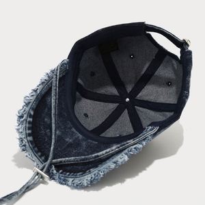 2025 New Fashion Women Trendy Raw Fringe Bill Spring Summer Faded Denim Baseball Caps Outdoor Street Sun <b>Hat</b> with Wind Rope - Product Image 4