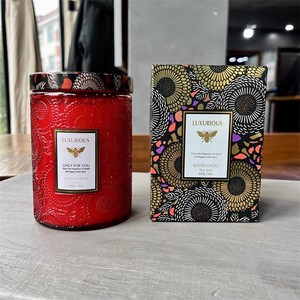 En stock, bocaux à bougie noirs, bougeoirs en verre glyphes, récipient à bougie avec boîte - Product Image 2