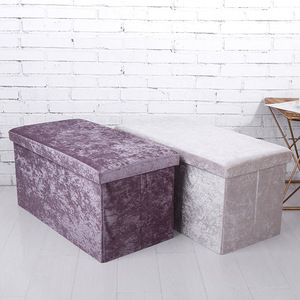 Pouf de rangement en velours, couleur champagne violet clair, pour la maison, pour les nécessités quotidiennes - Product Image 1