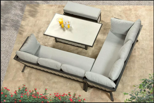 Conjunto de muebles de jardín de ratán para exteriores de cuatro piezas marco de <span class=keywords><strong>aluminio</strong></span> estilo ocio en forma de L de esquina de Color gris duradero de alta calidad - Product Image 4