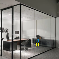 Cloison panoramique pliable insonorisée en verre trempé double couche au design moderne pour bureau sans cadre