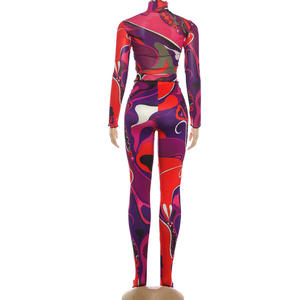 Novo Conjunto de Roupas Femininas com Estampa Colorida, Tops Cropped Esportivos em Malha e Leggings Esticadas, Conjunto de 2 Peças para Mulheres - Product Image 3