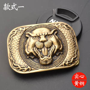 Tamanho Interno 40mm Sólido Latão Pena tigre leão Cabeça Jade Western Nome Placa Belt Buckle - Product Image 6