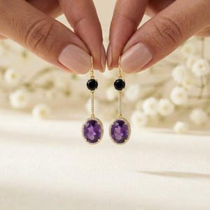 Amethyst Gemstone <b>Earrings</b> with Black Obsidian Accents Featuring Elegant Dangle Drop Style in Silver or Gold Filled <b>Fine</b> <b>Earring</b> - Product Image 4