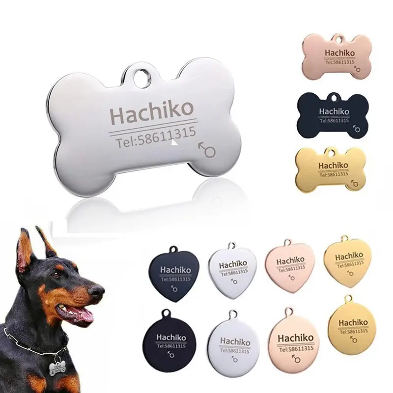Personalized Custom Name Pet Nameplate Pendant Different Shape Customize Logo Round Heart Square Pet Dog Cat Necklace Pendant