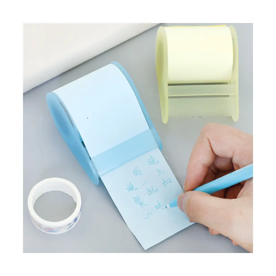 Color Office Plastic Material Self-Adhesive Paper Roll Sticky Can Tear Memo Pad With Plastic Dispenser For Students