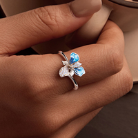 925 argent Sterling bleu Iris bague réglable exquis émail fleur bague d'ouverture pour les femmes fête bijoux fins BSR509-E