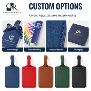 <span class=keywords><strong>Étiquette</strong></span>s de bagages en cuir PU avec logo personnalisé en relief, porte-carte d'identité et boucle métallique pour cadeaux d'affaires et voyages - Product Image 2