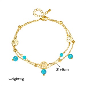 Fashionable Double Layer Anklet With Turquoise Beads Tree Of Life Design For Women Foot Ornaments Gift - Product Image 4