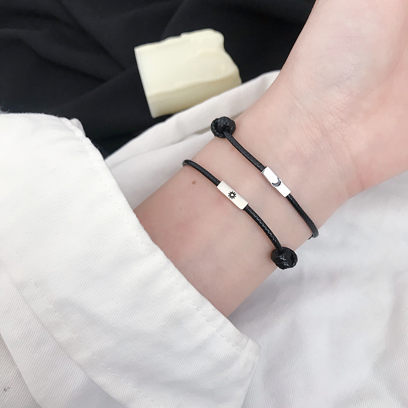 Coppia Bracciali Magnetici Sole E Luna | Attrazione Reciproca | Acciaio Inox, Nylon Regolabile | In Confezione Regalo Con Biglietto - 3