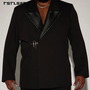 고품질 클래식 블랙 라펠 블레이저 럭셔리 슬림핏 메탈 버클 디자인 남성 캐주얼 울 수트 - Product Image 1