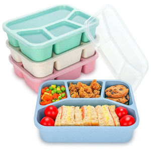Matériel de paille de blé Boîte à collation bento réutilisable Conteneur Boîte à collation kawaii avec 4 compartiments pour enfants Adultes - Product Image 1