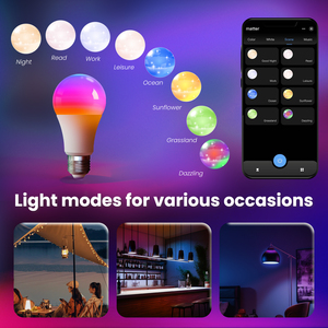 Ampoule intelligente E27 RGB Matter Wifi Tuya <span class=keywords><strong>Alexa</strong></span> Google Home, commande vocale, gradation, changement de couleur pour la maison, la fête, la chambre à coucher, interrupteur - Product Image 4