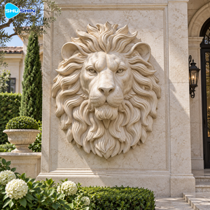 Sculpture murale de tête de <span class=keywords><strong>lion</strong></span> en marbre de luxe, sculptée à la main, décoration en pierre, sur mesure pour l'intérieur de villa, hall d'hôtel, galerie, entrée de hall - Product Image 3