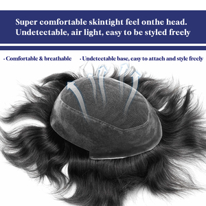 Mái tóc giả nam Aizhilin Úc, tóc Remy Ấn Độ, chất liệu ren Pháp, viền PU, 100% tết tay, sóng tự nhiên/thẳng, mật độ 100%, 38mm - Product Image 2