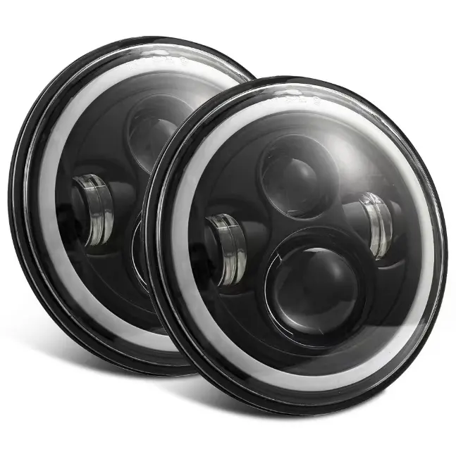 Pair 7 inch LED Headlights headlamps Projector Round High Low Beam for Jeep Wrangler IP68 6500K Off-road Vehicles Motorcycles