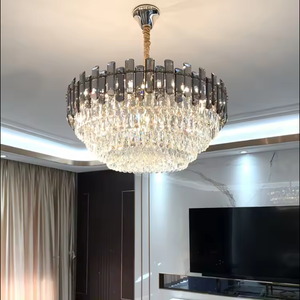 Lámpara colgante de tendencia Candelabros Comedor Moderno Redondo Hierro Gris K9 Candelabro de cristal - Product Image 2