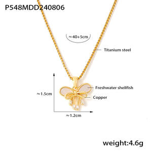 フレンチタッセルウォーターシェルダブルボウ銅ペンダントネックレス妖精スタイルデザイン18Kリアルゴールドクラビクルチェーンチタン蝶 - Product Image 5