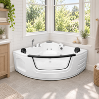 Baignoire balnéo triangulaire de 1400 mm pour deux personnes, spa d'angle en acrylique avec façade transparente incurvée et système de jets de massage