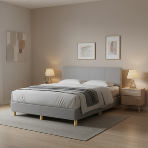 Upholstered Bed <b>Frame</b> Light <b>Grey</b> 100% Polyester Fabric Plywood Modern Design Durable Soft Bed Model D0100HXNLK2 - Product Image 2