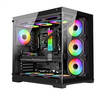 Kamar Kaca Dua Sisi dengan Pemandangan Laut, Lampu Strip RGB Transparan di Seluruh Sisi, Mendukung Desktop Game E-sports Vertikal Berpendingin Air 360 Derajat