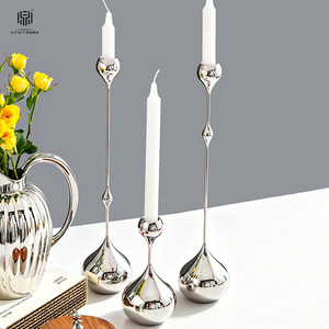 <b>Silver</b> Water Drop <b>Candlestick</b> Holder Metal Durable Home Decoration Modern Style - Product Image 1