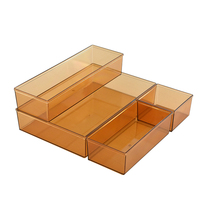 Ensemble de 4 tailles, boîte de rangement en plastique PS transparent, écologique, pour la maison, le bureau, la cuisine, la salle de bain, tiroir combiné réglable