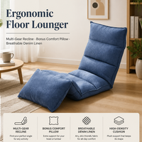 Fauteuil de sol pliable réglable en denim et lin, canapé paresseux pour salon et chambre à coucher