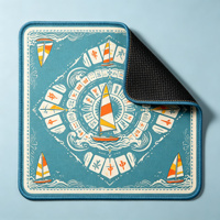 Tapis de mahjong nautique à thème bateau à voile, imprimé vagues océaniques, antidérapant, en microfibre, pour 4 joueurs