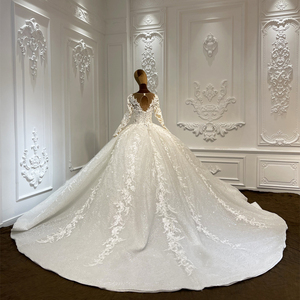 Vestido <span class=keywords><strong>de</strong></span> <span class=keywords><strong>Novia</strong></span> Romántico <span class=keywords><strong>de</strong></span> Encaje <span class=keywords><strong>de</strong></span> Lujo con Apliques Brillantes y Lentejuelas, Vestido <span class=keywords><strong>de</strong></span> <span class=keywords><strong>Novia</strong></span> Clásico Hasta el Suelo, Modelo Lscj14 - Product Image 5