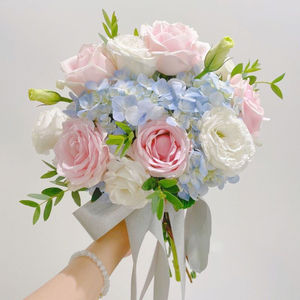 C728 Bouquet de mariage nouveau style pour la mariée, hortensia bleu et blanc, fleur artificielle, réception de mariage, accessoires de spectacle, mariage - Product Image 3