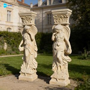 Statues de Dames Romaines en Pierre Carrée, Style Européen Moderne, pour Décoration de Jardin Extérieur, Sculpture de Piliers Creux en Marbre Massif - Product Image 3