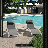 Ensemble de chaises longues réglables en aluminium modernes, chaises longues d'extérieur, table d'appoint en métal, tout temps, bord de piscine, jardin