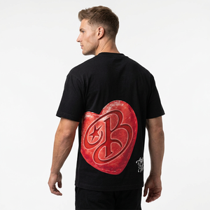 Camiseta Negra Extra Grande Love & Vice con Estampado de Logotipo de Corazón Rojo en la Parte Delantera, Camiseta Formal de Manga Corta con Cuello Alto Tejido para Hombre - Product Image 6